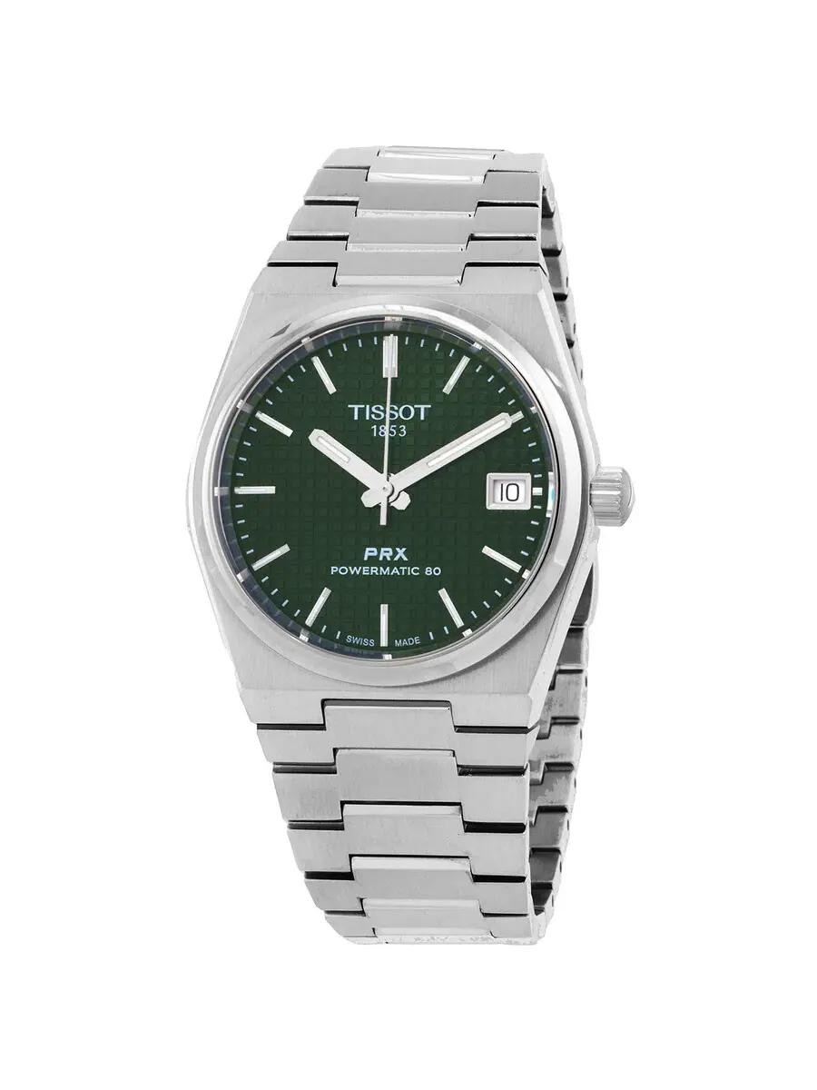Часы Tissot PRX Automatic с зеленым циферблатом для мужчин и женщин T1372071109100 — изображение 1 из 3, оттенок серебряный