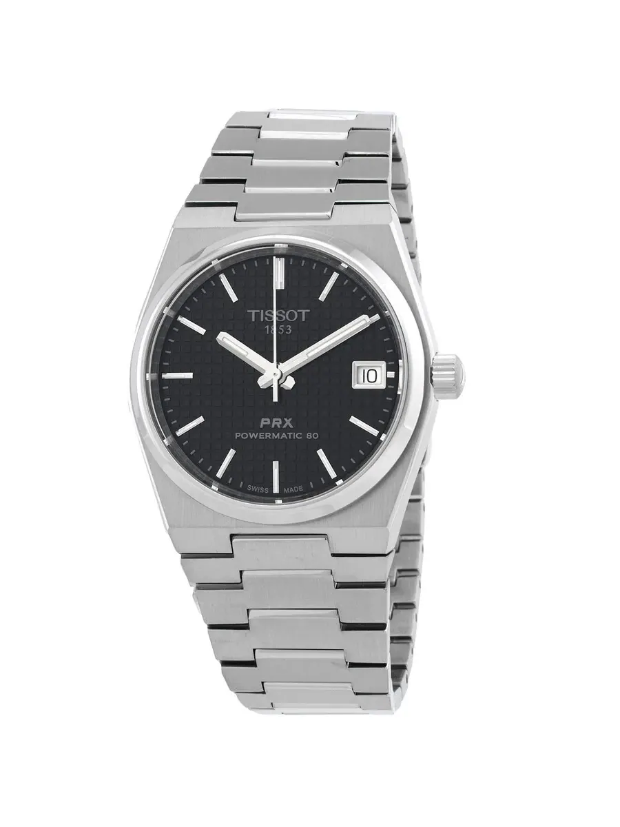 Часы Tissot PRX Powermatic 80 с автоматическим механизмом, черным циферблатом, унисекс T137.207.11.051.00, оттенок серебряный