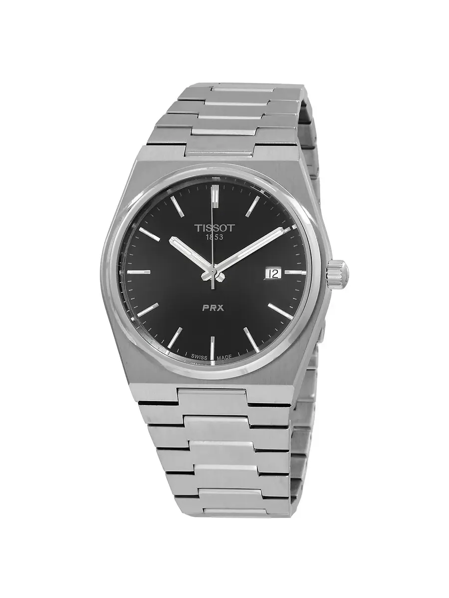 Мужские часы Tissot PRX 40 Quartz с черным циферблатом T137.410.11.051.00 — серебристый