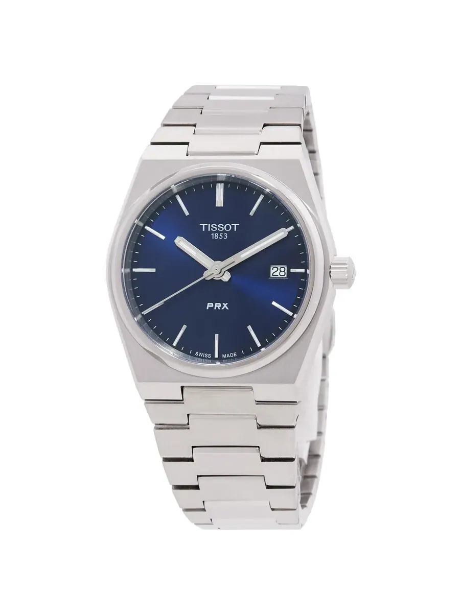 Часы Tissot PRX Quartz с синим циферблатом, унисекс, T1372101104100 — изображение 1 из 3, оттенок серебряный