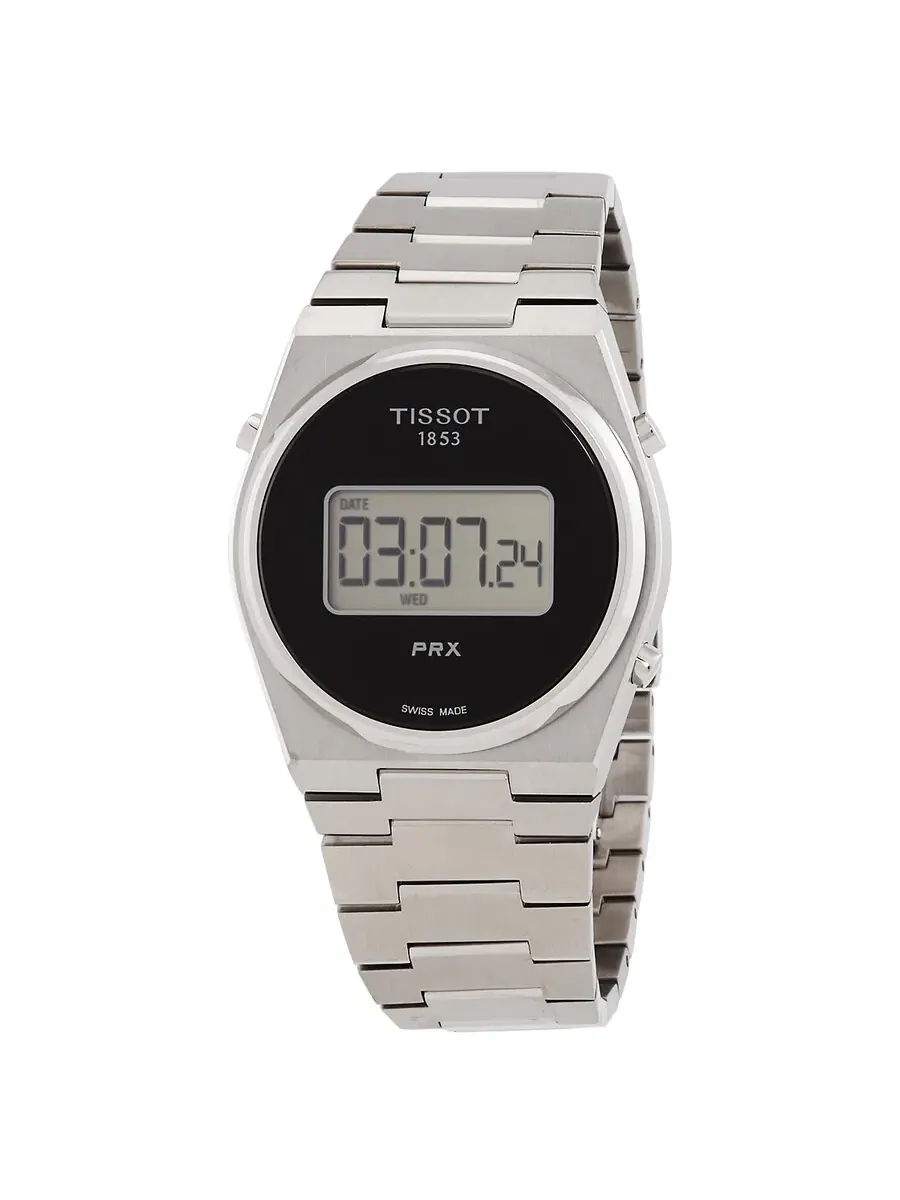 Мужские часы Tissot PRX Quartz с цифровым черным циферблатом T1374631105000 — изображение 1 из 3, оттенок серебряный