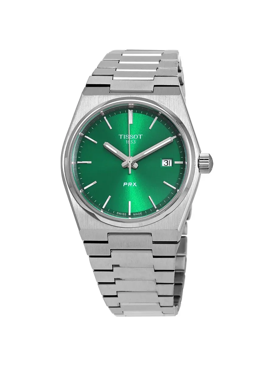 Часы Tissot PRX Quartz с зеленым циферблатом, унисекс, T1372101108100 — изображение 1 из 3, оттенок серебряный