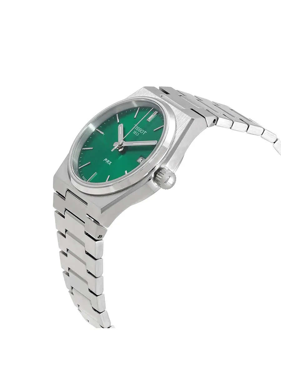 Часы Tissot PRX Quartz с зеленым циферблатом, унисекс, T1372101108100 — изображение 2 из 3, оттенок серебряный