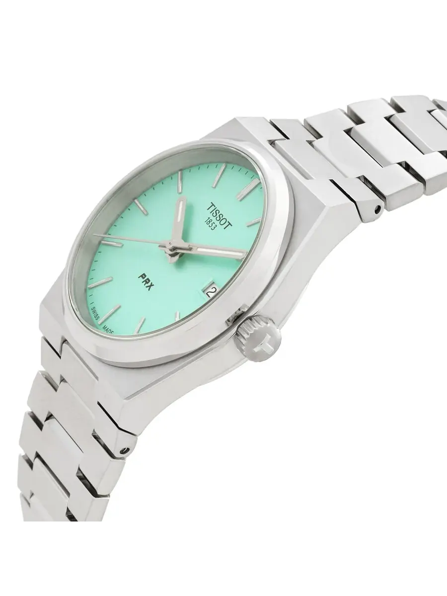 Женские часы Tissot PRX Quartz с салатовым циферблатом 35 мм T1372101109100 — изображение 2 из 3, оттенок серебряный
