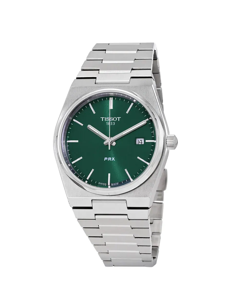 Мужские часы Tissot PRX T-Classic Quartz с зеленым циферблатом T1374101109100 — изображение 1 из 3, оттенок серебряный