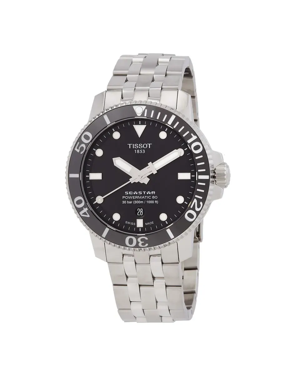 Мужские часы Tissot Seastar 1000 Automatic с черным циферблатом T1204071105100 — изображение 1 из 3, оттенок серебряный