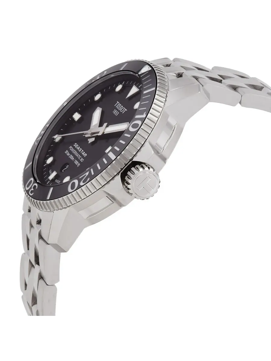 Мужские часы Tissot Seastar 1000 Automatic с черным циферблатом T1204071105100 — изображение 2 из 3, оттенок серебряный