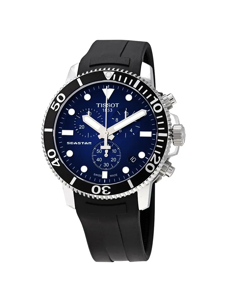 Мужские часы Tissot Seastar 1000 Chronograph с синим циферблатом T120.417.17.041.00 — изображение 1 из 3, оттенок серебряный