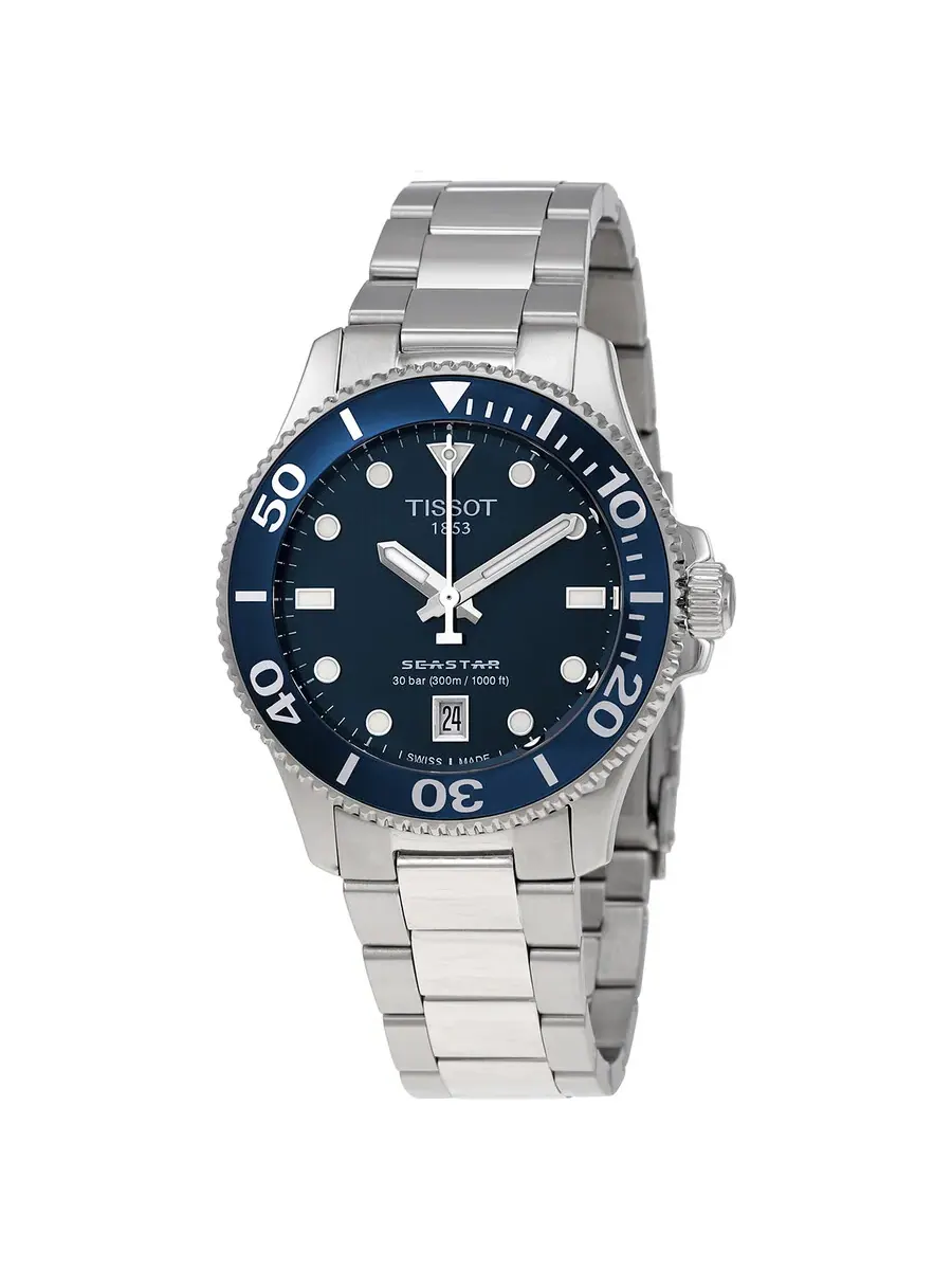 Женские часы Tissot Seastar 1000 Quartz с голубым циферблатом T1202101104100