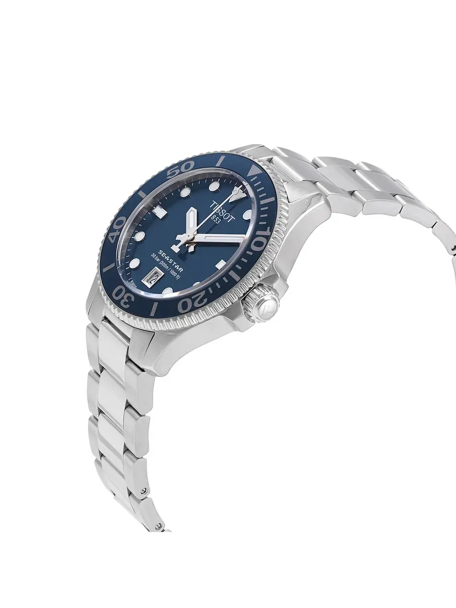 Женские часы Tissot Seastar 1000 Quartz с голубым циферблатом T1202101104100 — изображение 2 из 3, оттенок серебряный