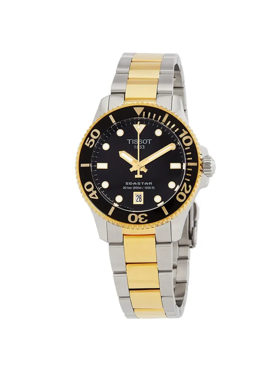 Часы Tissot Seastar Quartz с черным циферблатом унисекс T1202102205100 — изображение 1 из 3, оттенок черный
