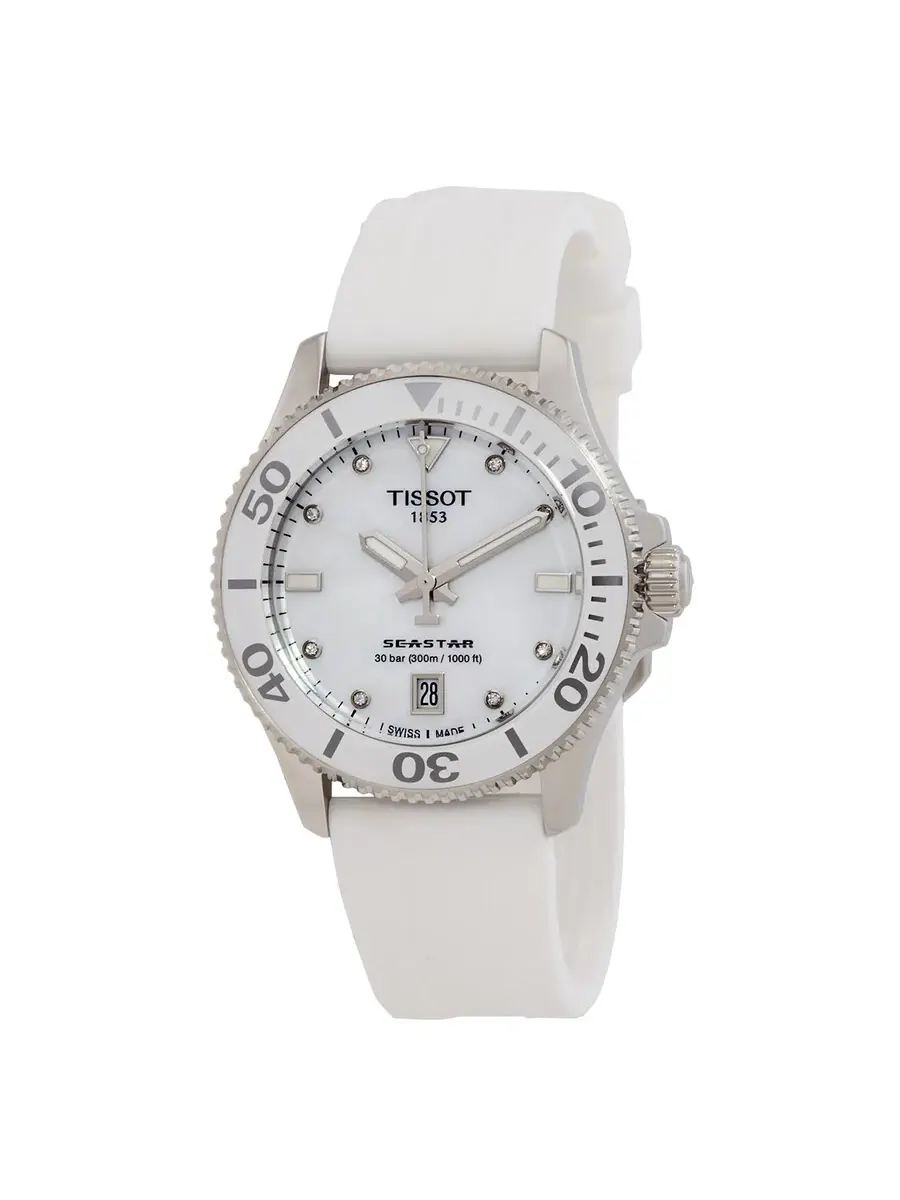 Наручные часы Tissot Seastar Quartz с бриллиантами, белым перламутровым циферблатом, унисекс T120.210.17.116.00