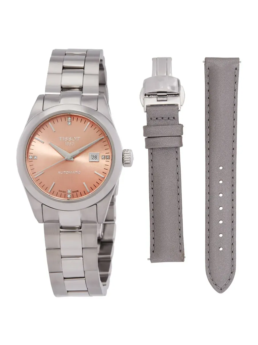 Часы Tissot T-My Lady Automatic с розовым циферблатом и бриллиантами T1320071133600 — изображение 1 из 3, оттенок серебряный
