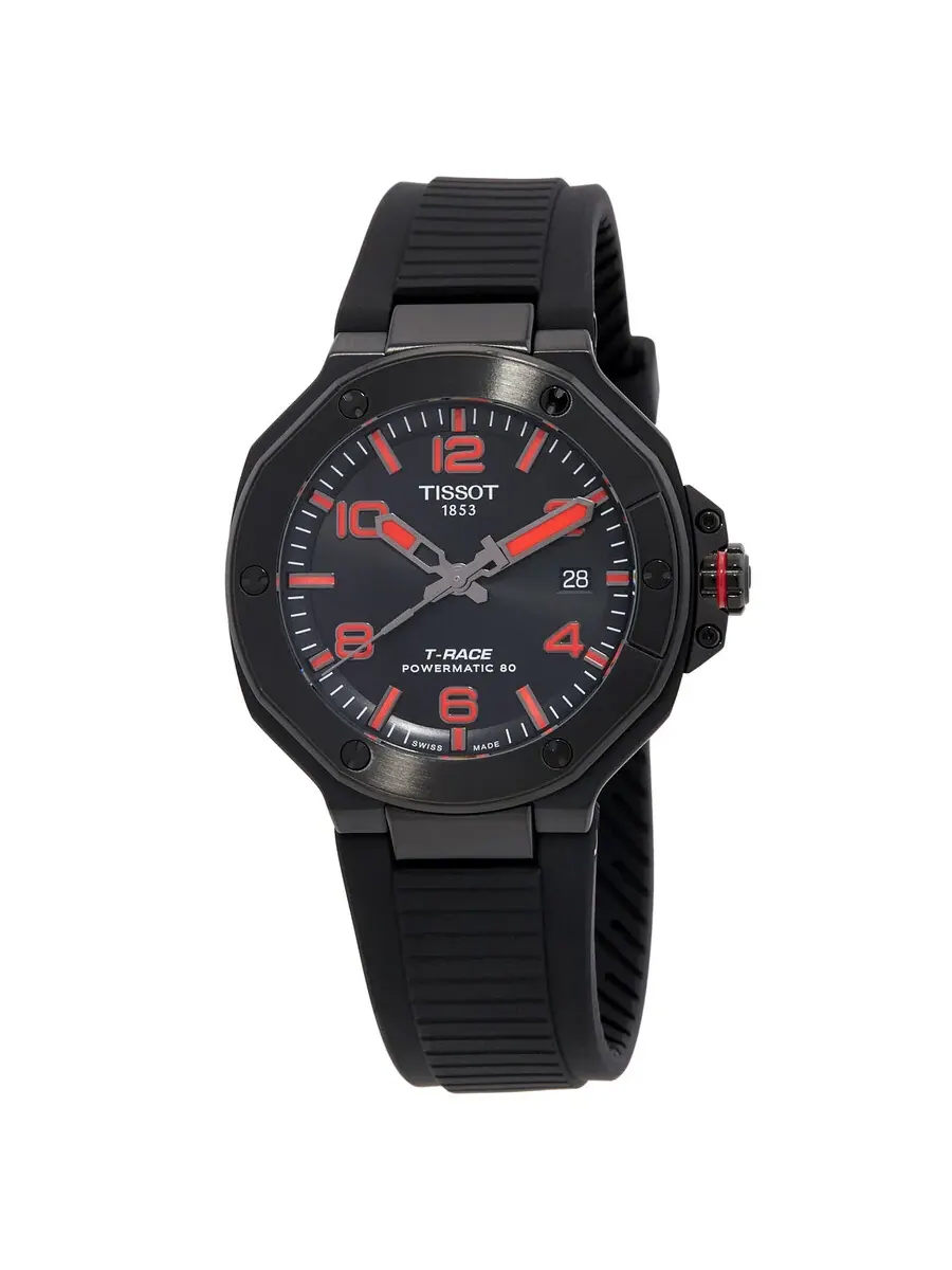 Мужские часы Tissot T-Race Powermatic 80 с автоматическим механизмом и черным циферблатом T1418073705700