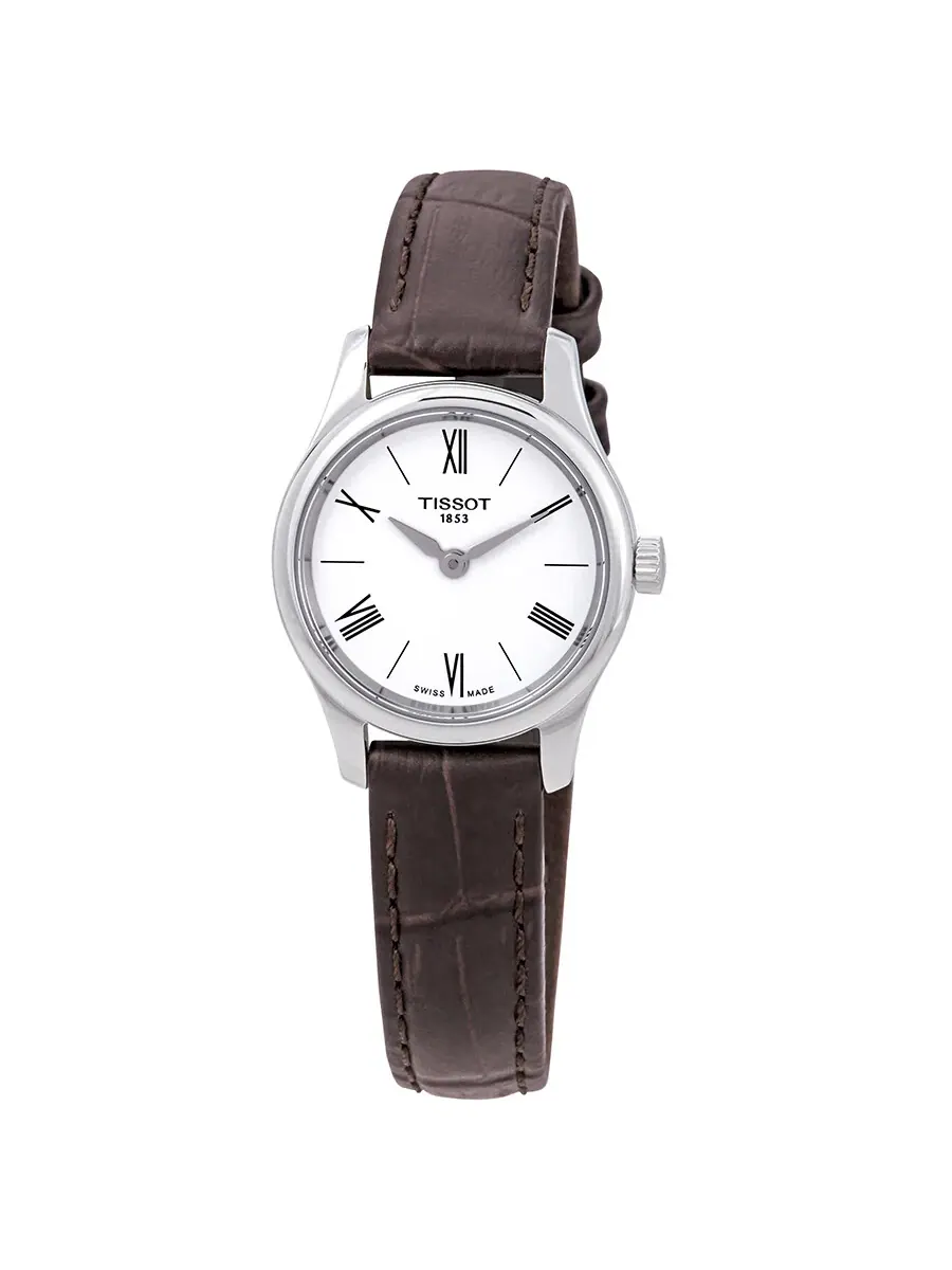 Женские часы Tissot Tradition 5.5 с белым циферблатом и коричневым кожаным ремешком T063.009.16.018.00 — изображение 1 из 3