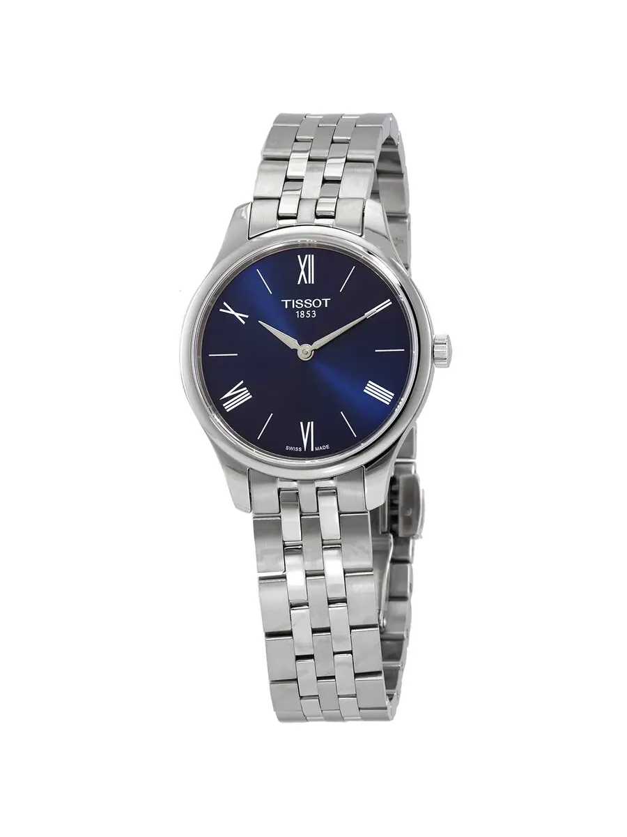 Женские часы Tissot Tradition 5.5 Quartz с синим циферблатом T063.209.11.048.00 — изображение 1 из 3, оттенок серебряный
