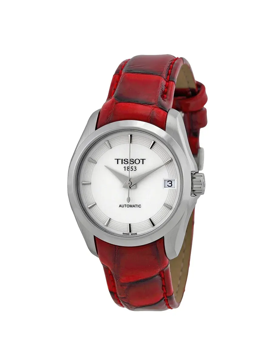 Женские часы Tissot Couturier с белым циферблатом и красным кожаным ремешком T035.207.16.011.01 — изображение 1 из 4