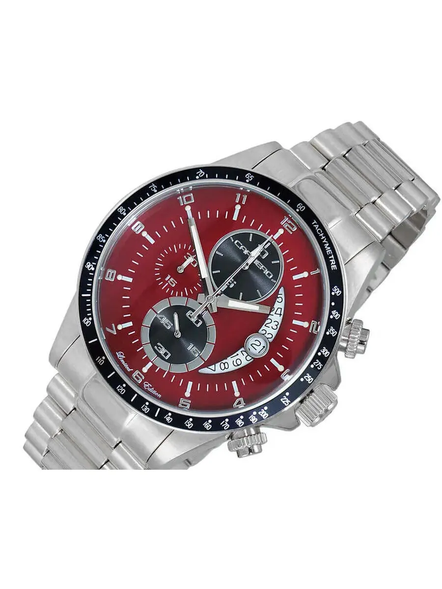 Мужские кварцевые часы Torino Carrero Winner Circle Chronograph с красным циферблатом, модель JCISBK101BRD, оттенок черный