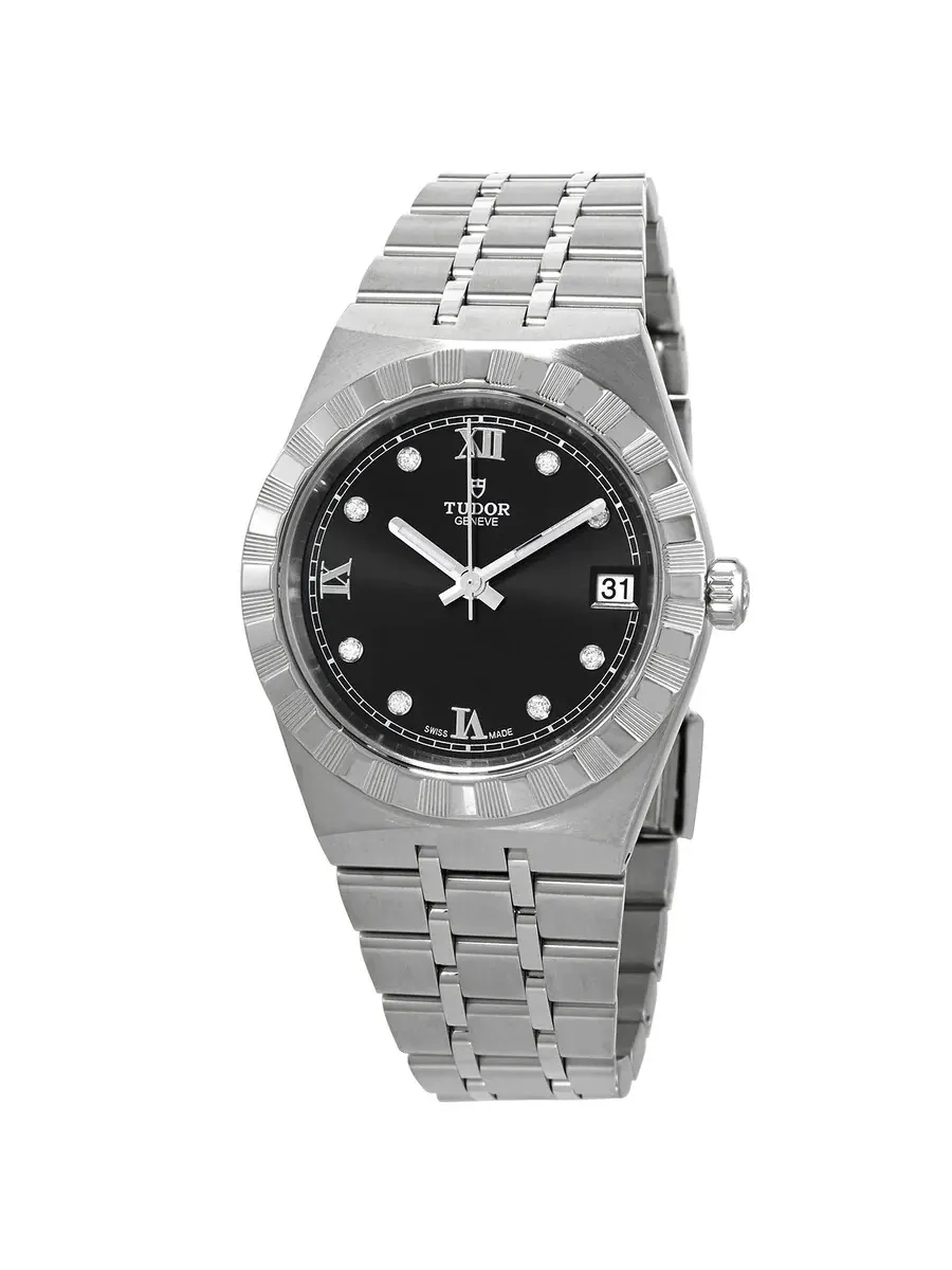 Часы Tudor Royal Automatic с черным циферблатом и бриллиантами, 34 мм, модель M28400-0004 — изображение 1 из 4