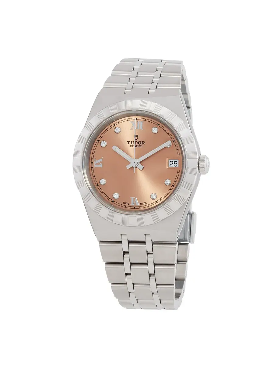 Женские часы Tudor Royal Automatic с алмазным лососевым циферблатом M28400-0011 — изображение 1 из 4, оттенок серебряный
