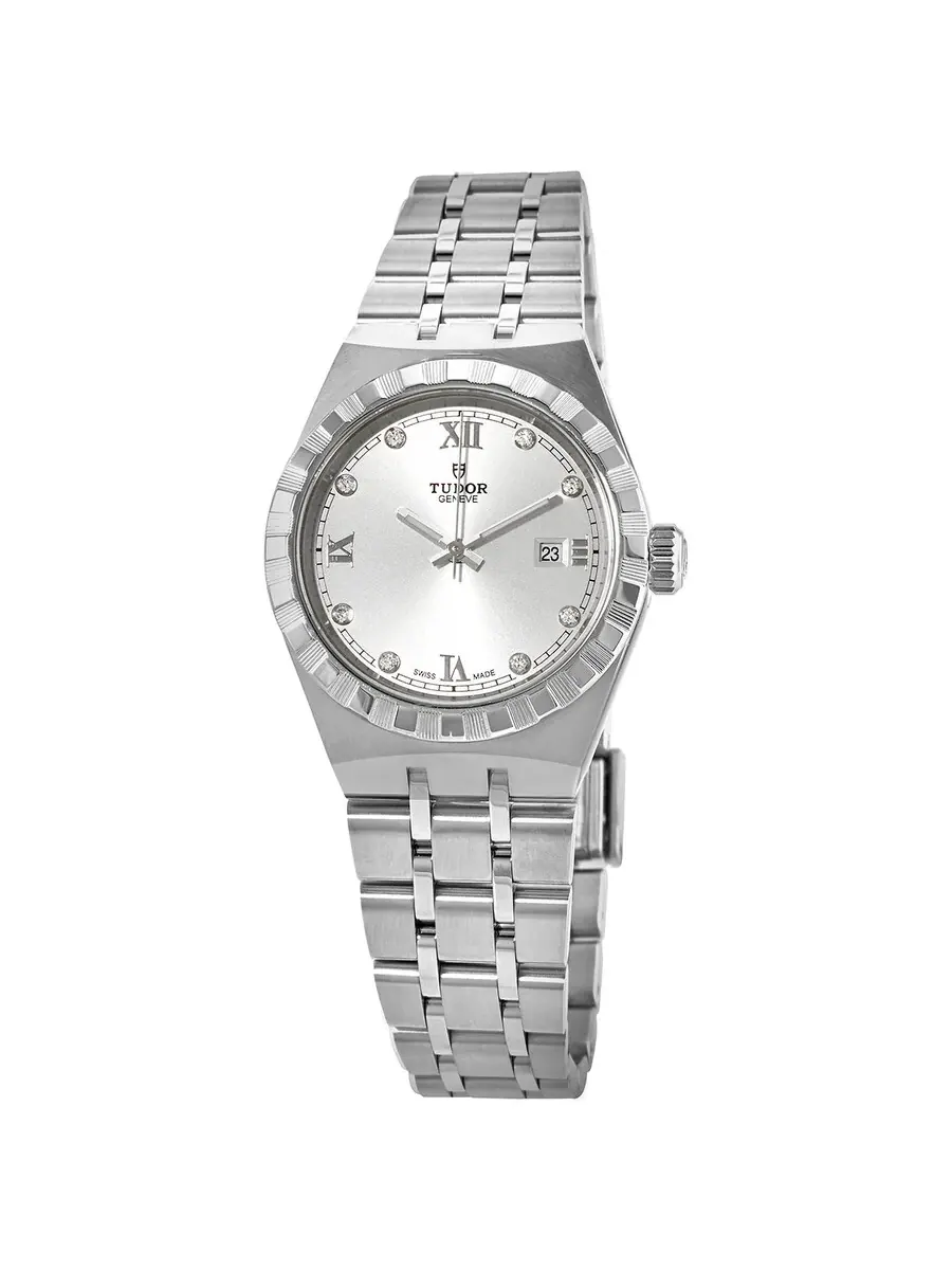 Часы Tudor Royal Automatic с серебристым циферблатом и бриллиантами, 28 мм, модель M28300-0002 — изображение 1 из 4