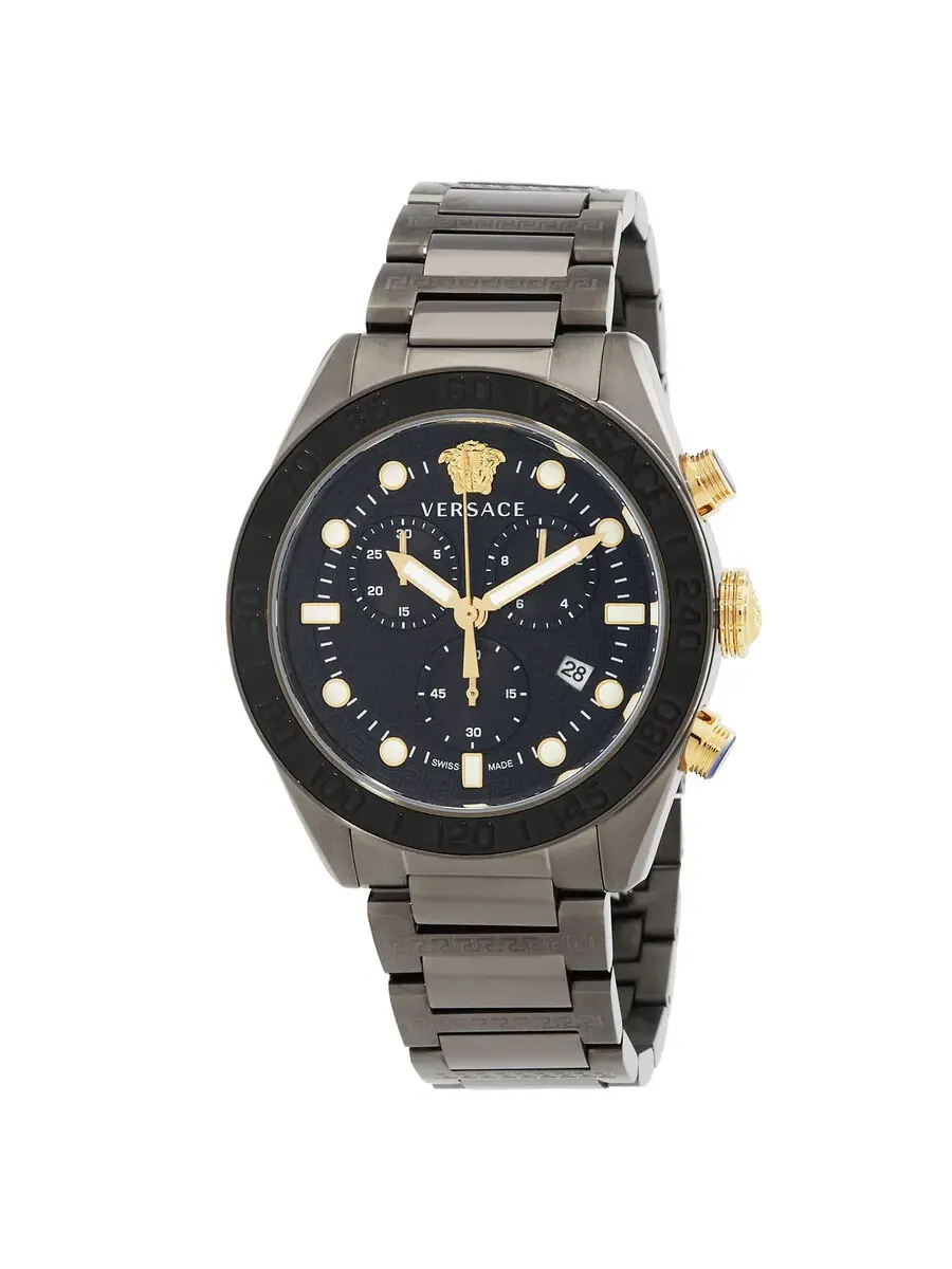 Мужские часы Versace Greca Dome Chronograph Quartz с черным циферблатом VE6K00623 — черный