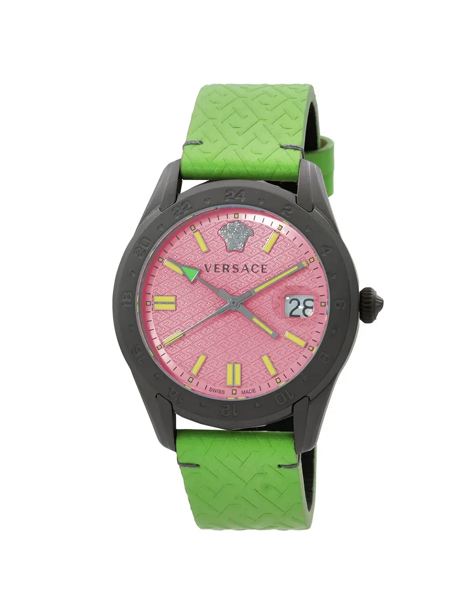 Мужские часы Versace Greca Time GMT Quartz с розовым циферблатом VE7C00323 — изображение 1 из 3, оттенок серый