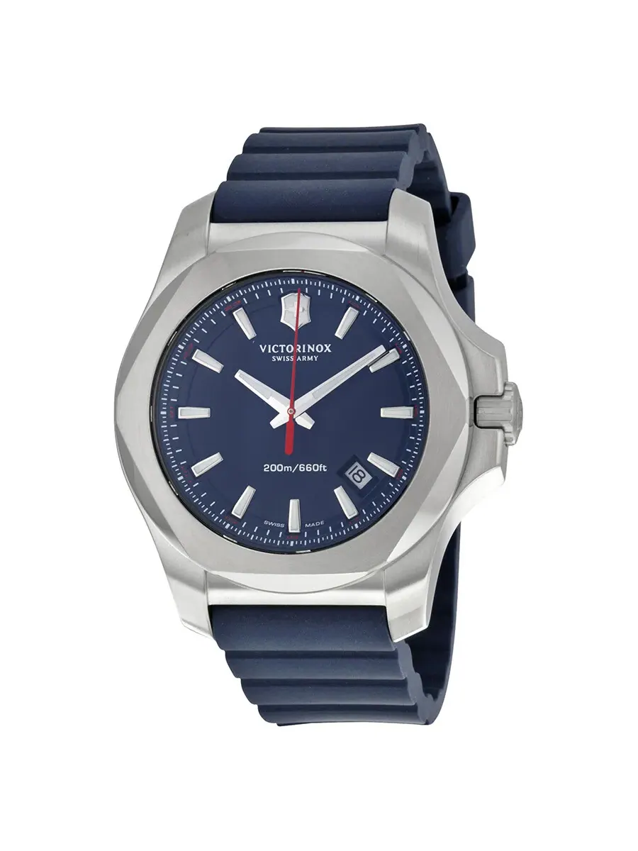 Мужские часы Victorinox Swiss Army INOX с синим циферблатом и синим резиновым ремешком, модель 241688.1 — изображение 1 из 4