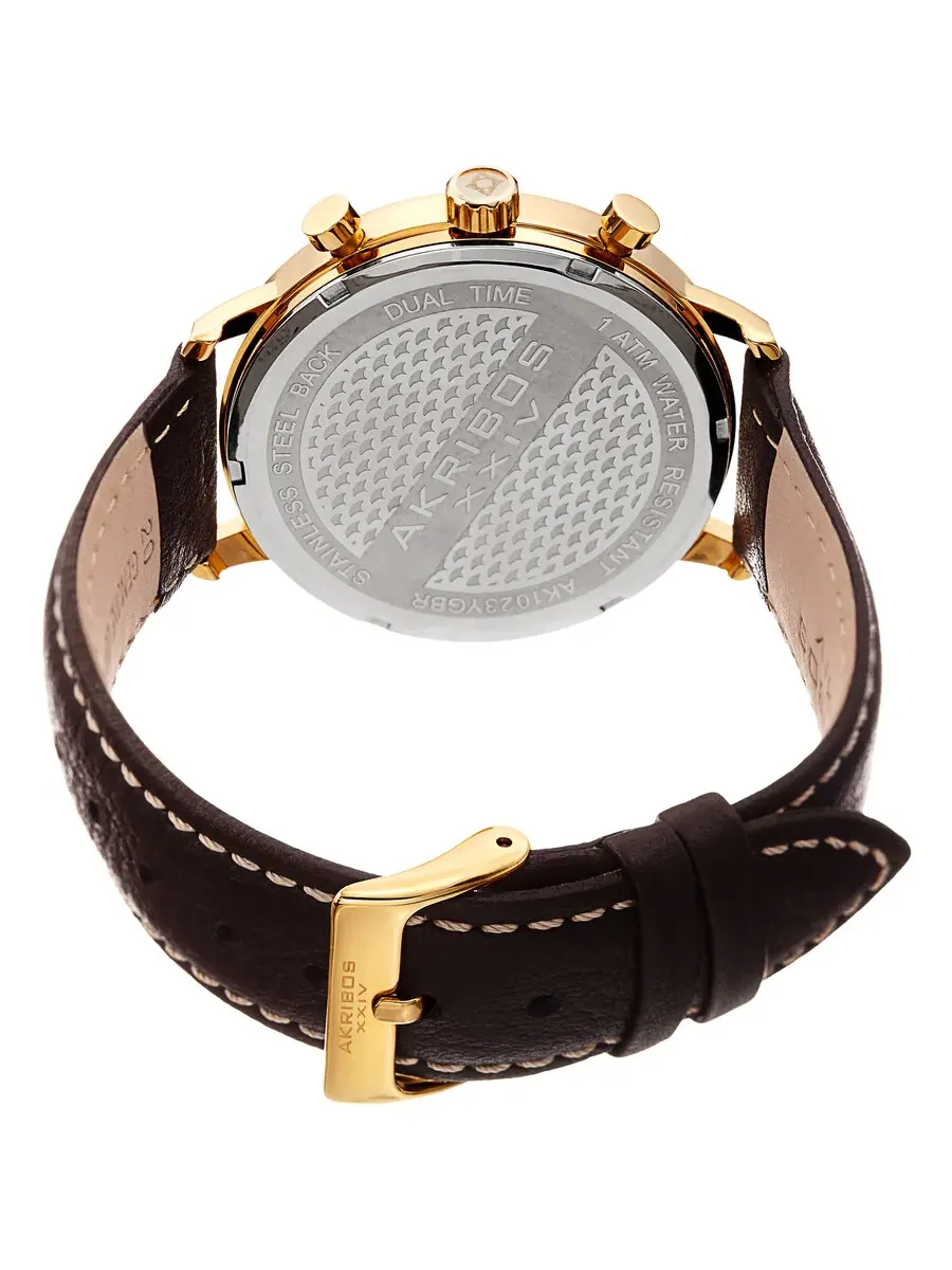 Мужские часы Akribos XXIV Dual Time с золотым циферблатом AK1023YGBR — изображение 3 из 4, оттенок золотистый