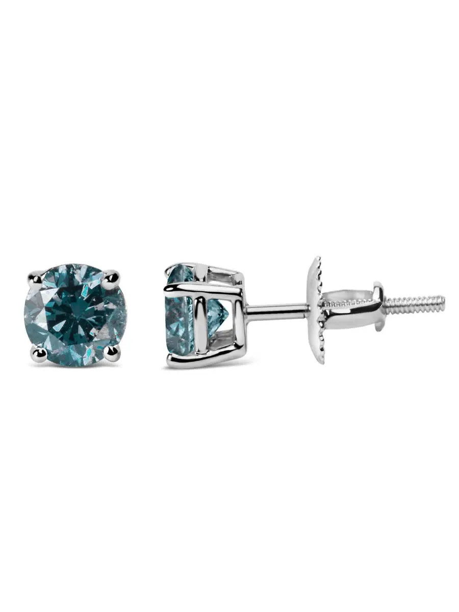 Серьги-гвоздики из белого золота 14K с круглыми бриллиантами класса 3.00 Cttw, выращенными в — изображение 2 из 5