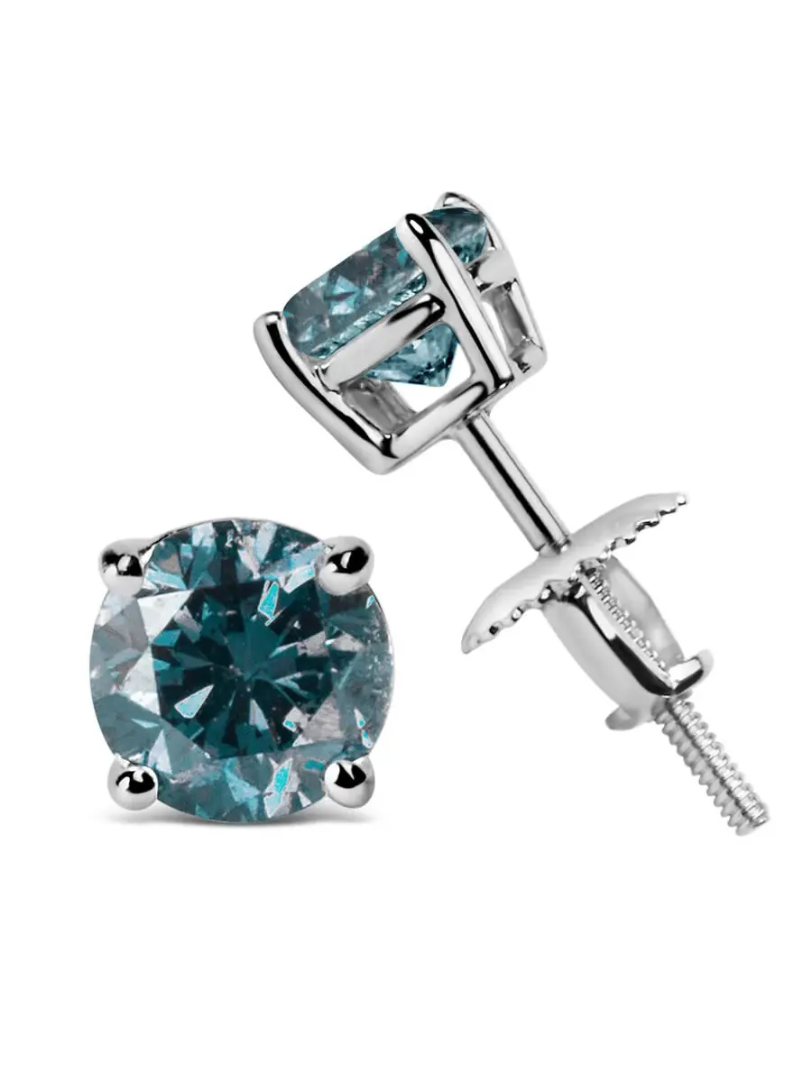 Серьги-гвоздики из белого золота 14K с круглыми бриллиантами класса 3.00 Cttw, выращенными в — изображение 3 из 5