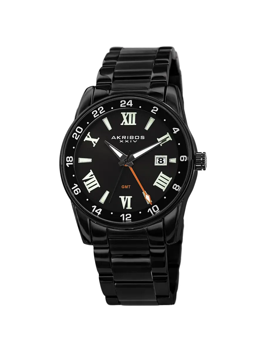 Мужские часы Akribos XXIV с кварцевым механизмом и черным циферблатом AK1055BK