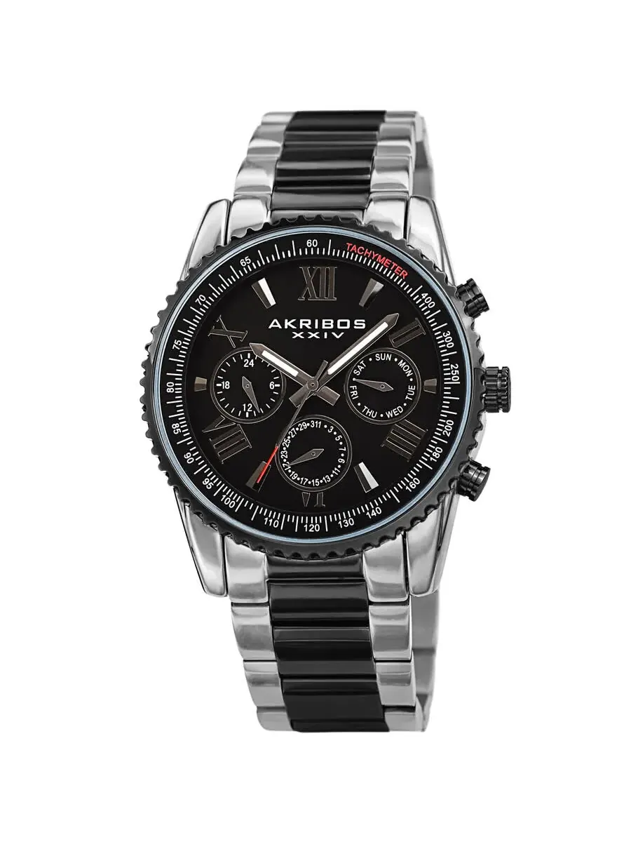 Мужские часы Akribos XXIV Quartz с черным циферблатом и двухцветным корпусом AK1099TTB