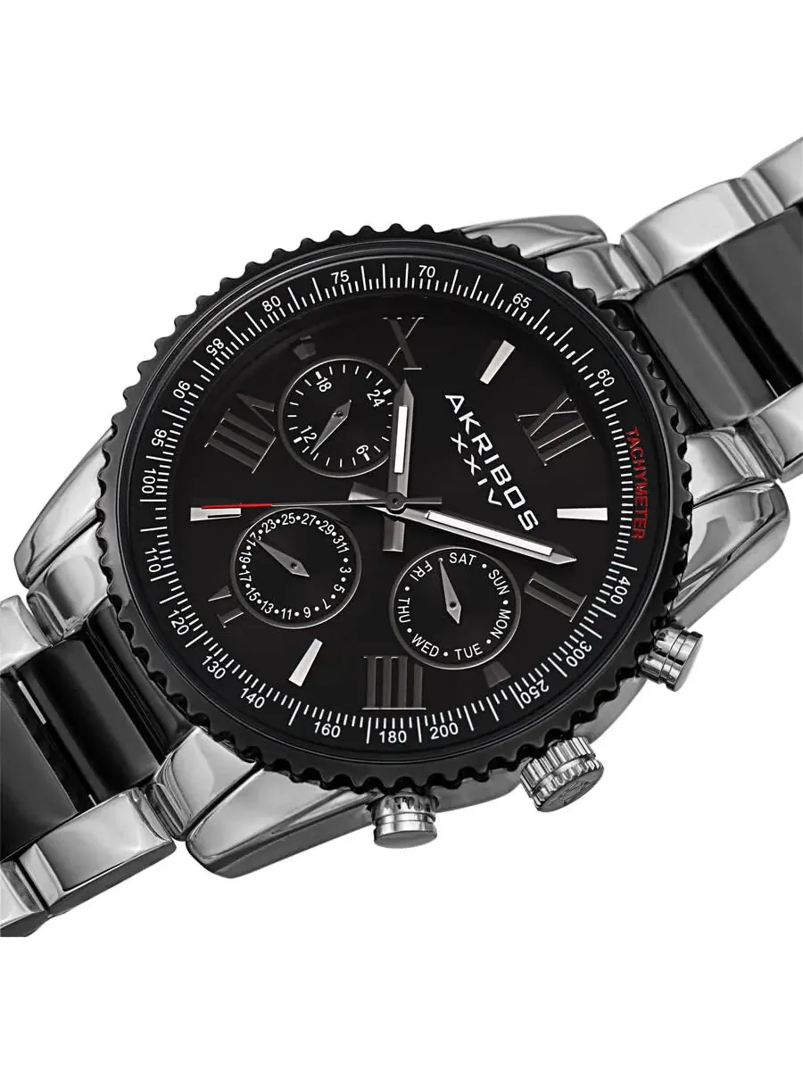 Мужские часы Akribos XXIV Quartz с черным циферблатом и двухцветным корпусом AK1099TTB — изображение 2 из 4, оттенок черный