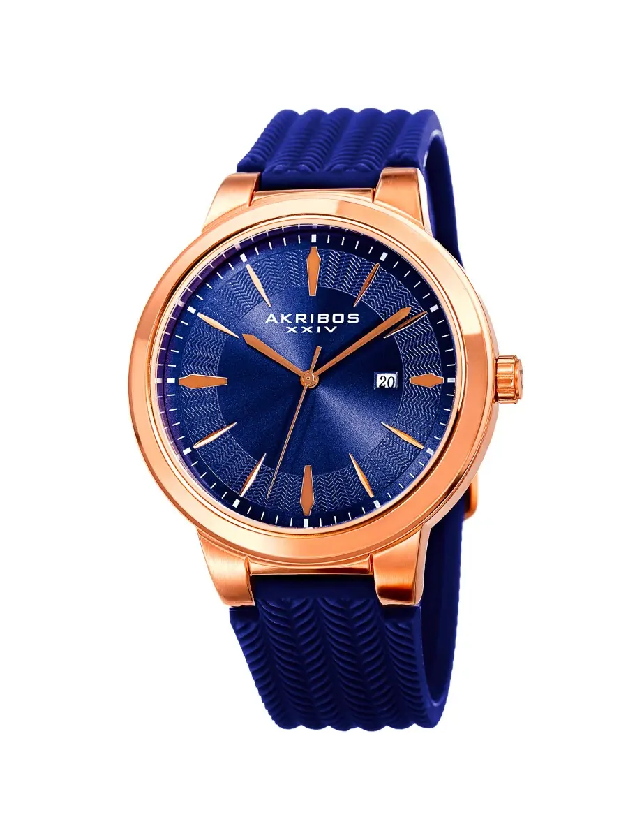 Мужские часы Akribos XXIV Quartz с синим циферблатом и синим силиконовым ремешком AK1007RGBU