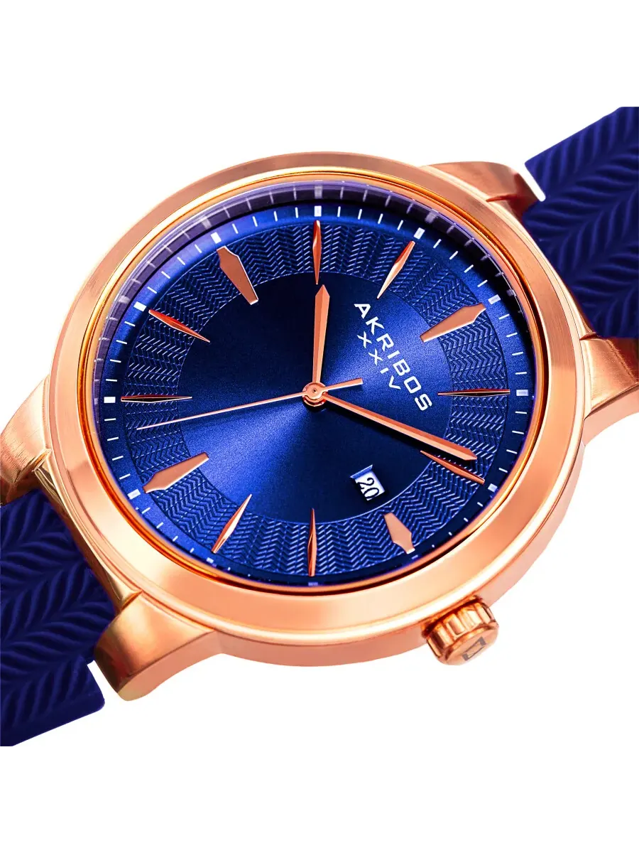 Мужские часы Akribos XXIV Quartz с синим циферблатом и синим силиконовым ремешком AK1007RGBU — изображение 2 из 4