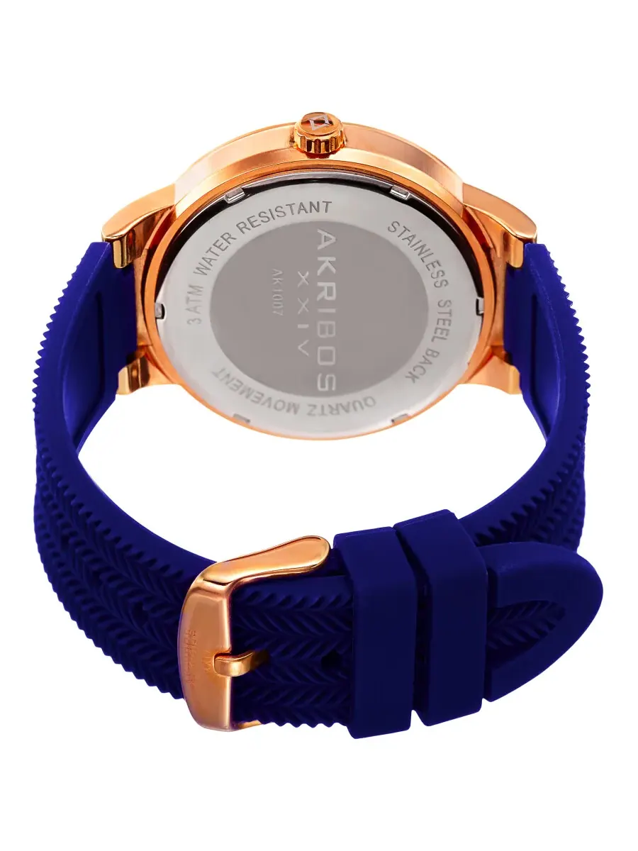 Мужские часы Akribos XXIV Quartz с синим циферблатом и синим силиконовым ремешком AK1007RGBU — изображение 4 из 4