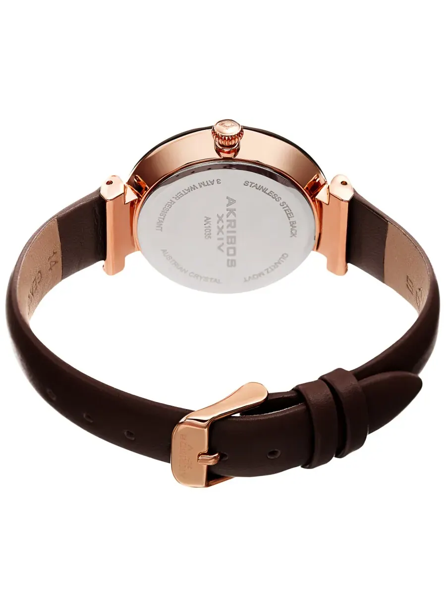 Женские кварцевые часы Akribos XXIV с коричневым циферблатом и кристаллами, модель AK1035BR — изображение 4 из 4
