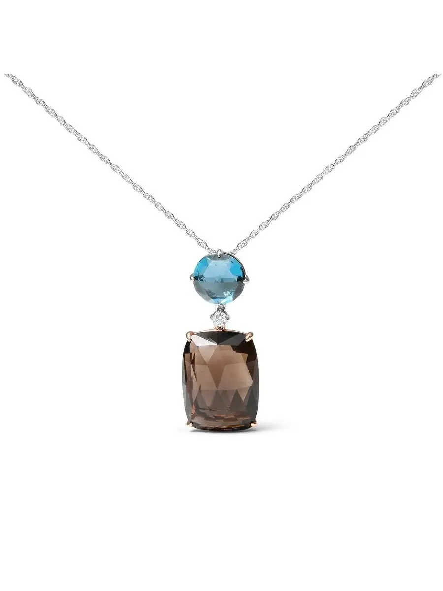Подвесное колье 18" из розового и белого золота 18K с бриллиантами, лондонским синим топазом и — изображение 1 из 5