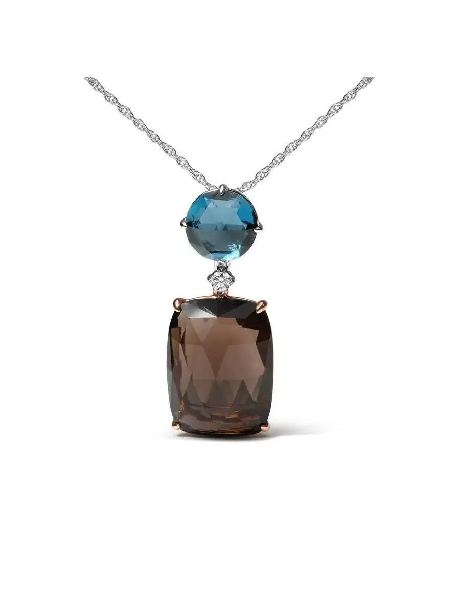 Подвесное колье 18" из розового и белого золота 18K с бриллиантами, лондонским синим топазом и — изображение 2 из 5
