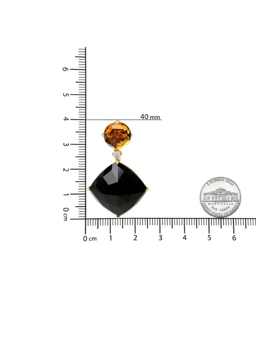 Серьги-подвески из желтого золота 18 карат с бриллиантом 1/5 карат, круглым желтым цитрином и — изображение 4 из 5