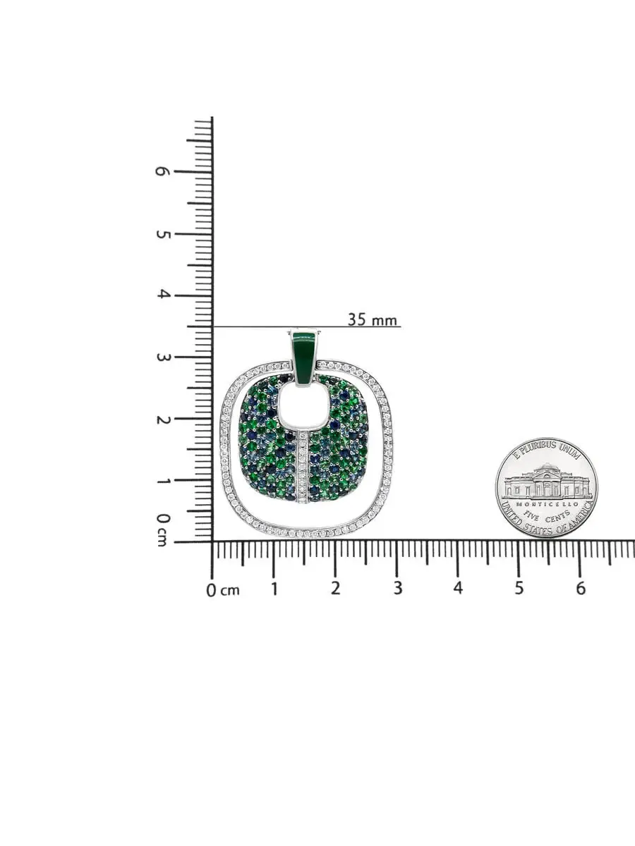 Подвеска из стерлингового серебра 925 пробы с зеленой эмалью, с 1/2 каратами бриллианта, сапфиром и — изображение 4 из 5
