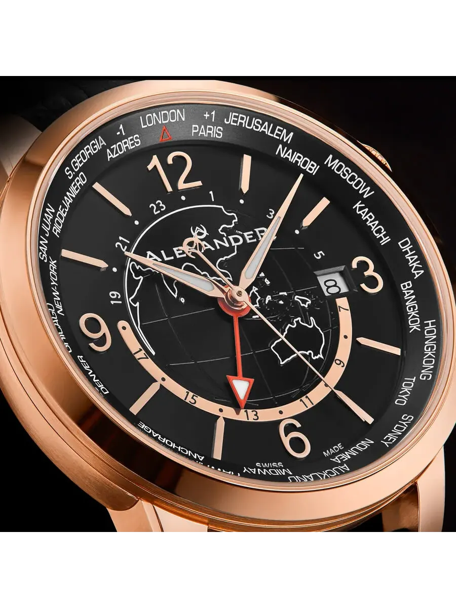 Мужские часы Alexander Alexander 2 с черным кварцевым циферблатом A171B-03 — изображение 3 из 5, оттенок розовый золотистый