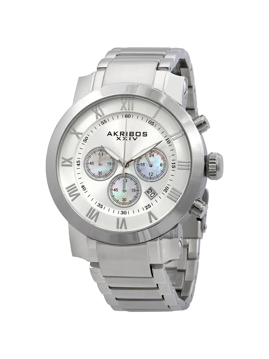 Мужские часы Akribos Grandiose Chronograph с серебристым циферблатом и корпусом из нержавеющей — изображение 1 из 3