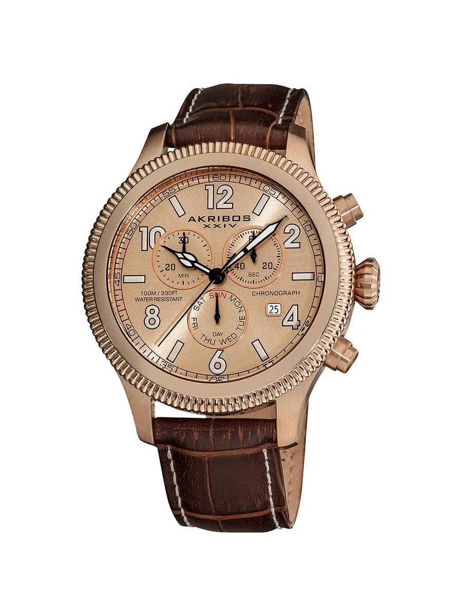 Мужские часы Akribos Ultimate Chronograph с розовым золотым покрытием AK575BR Akribos XXIV
