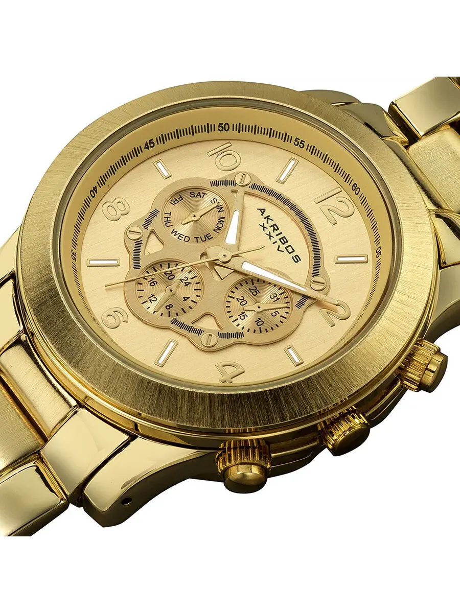 Женские многофункциональные часы Akribos Ultimate GMT с золотым циферблатом AK583YG Akribos XXIV — изображение 2 из 4