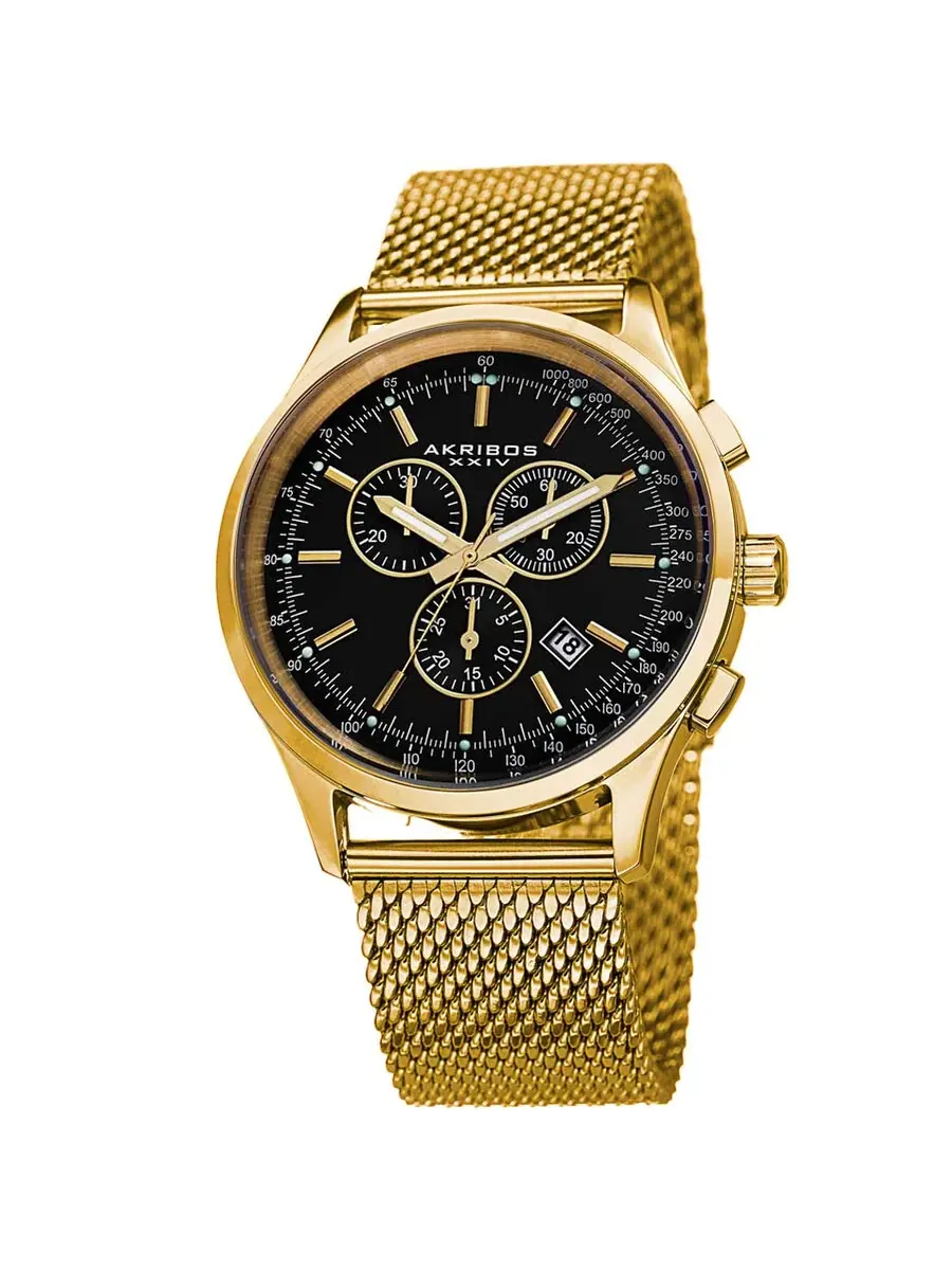 Мужские часы Akribos XXIV Chronograph с черным циферблатом AK625YGB