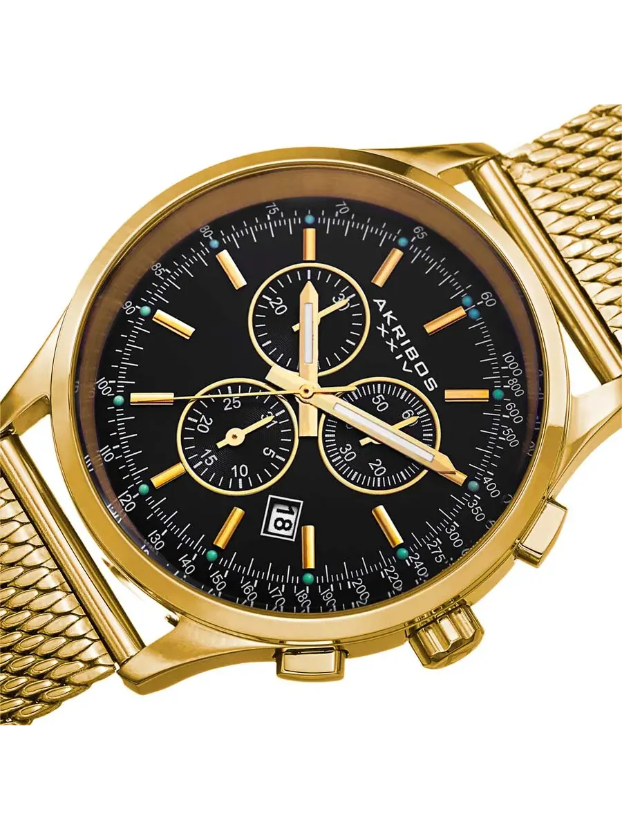 Мужские часы Akribos XXIV Chronograph с черным циферблатом AK625YGB — изображение 4 из 4, оттенок золотистый
