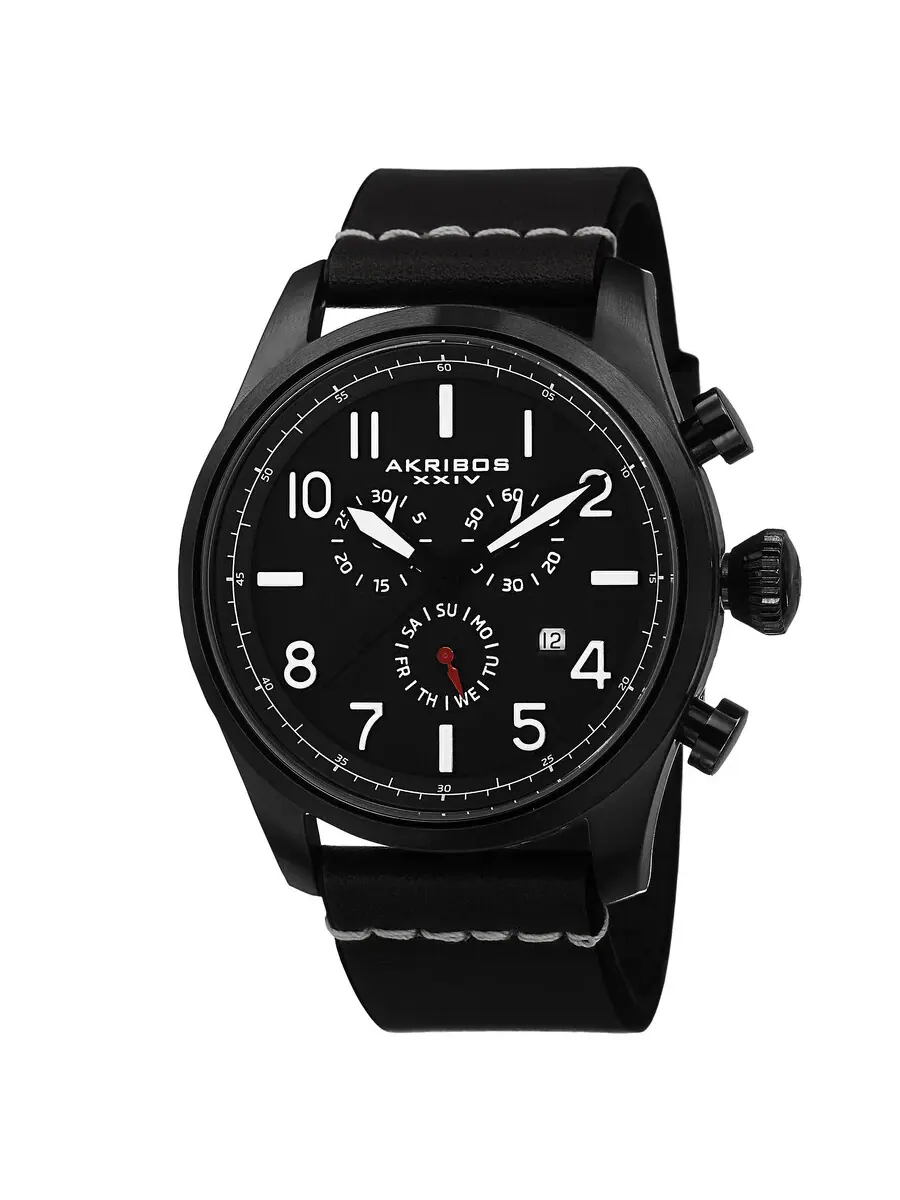 Мужские часы Akribos XXIV Chronograph с черным циферблатом и черным ионным покрытием AK705BK