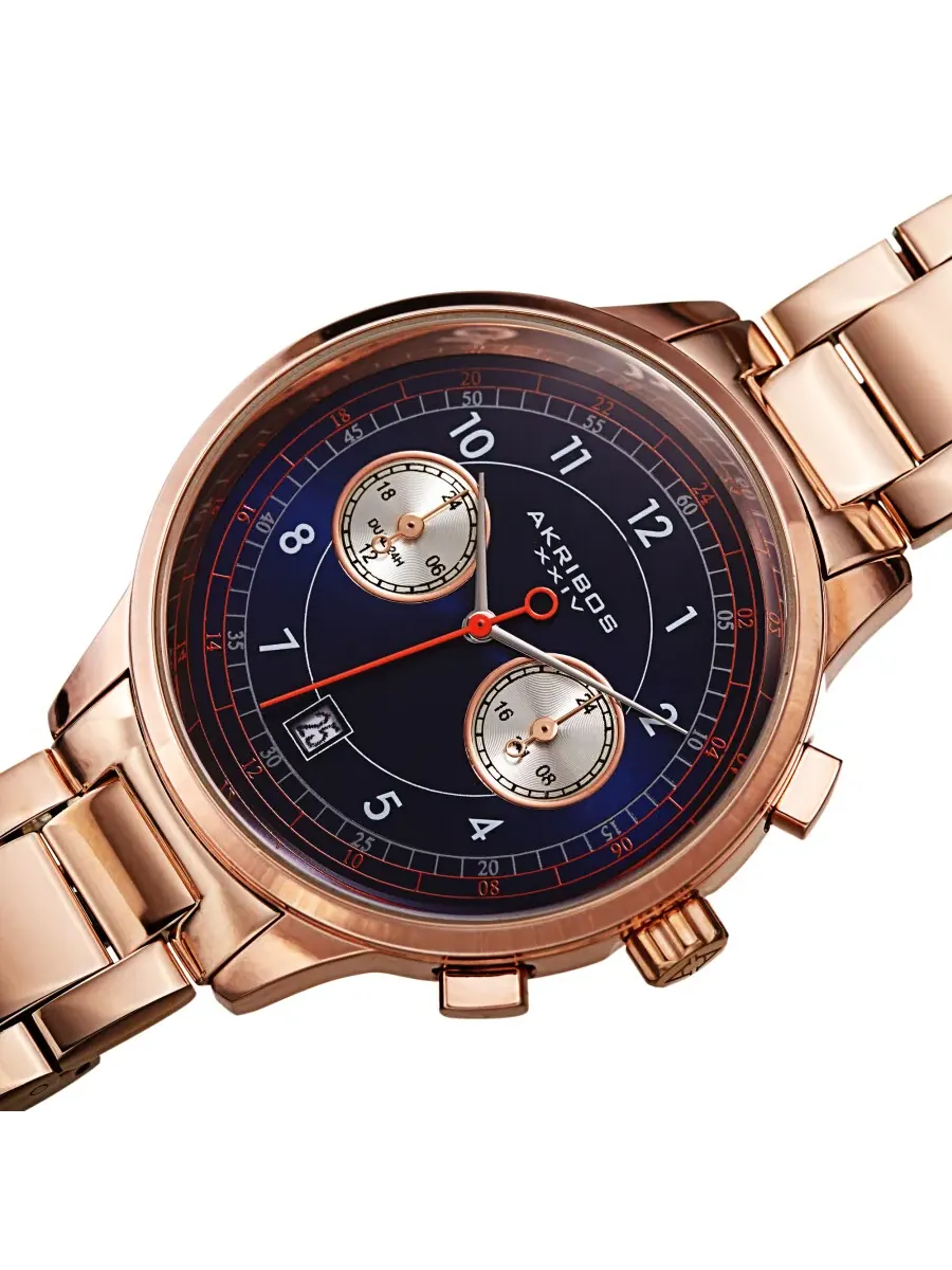 Мужские часы Akribos XXIV Chronograph с синим циферблатом AK1071RGBU — изображение 2 из 4, оттенок розовый золотистый